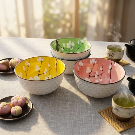 Japanese Style Embossed Ceramic Rice Bowl high quality