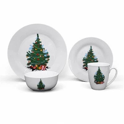 Zestaw naczyń ceramicznych w kształcie choinki, świąteczne talerze porcelanowe, miski, kubki do świątecznego wystroju stołu