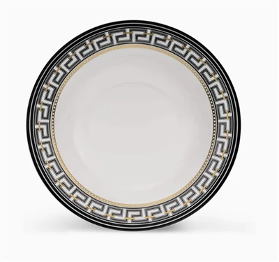 Biało-złoty talerz ceramiczny z greckim kluczem